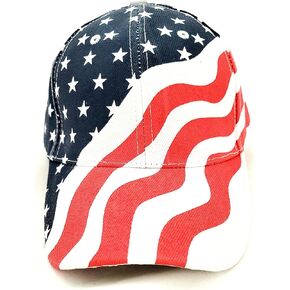 American Flag Patriotic Flag Baseball Cap/ Hat in Red, White and Navy Blue Stars and Wavy Stripes,OS, Red/White/Blue, One Size