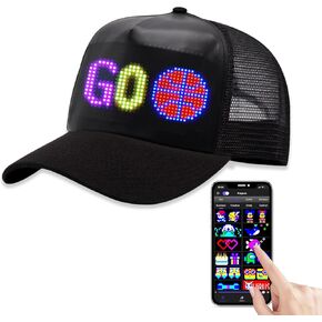 LED Hats, LED Display Screen Baseball Caps,Bluetooth APP Control,Supports Text, Patterns, Animations for Party Bar Christmas Black