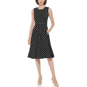 Calvin Klein Women's Scuba Crepe Fit and Flare Sleeveless Dress