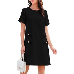 Wenrine Women's Tweed Mini Dress Short Sleeve Crew Neck Work Office Elagant Formal Summer A Line Dresses in Kuwait