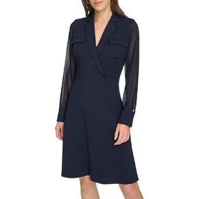 Calvin Klein Women's Scuba Crepe Long Sleeve Aline Dress