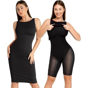 Popilush Shapewear Dress Tummy Control Midi Work Dresses for Women Office Elegant Sleeveless Boat Neck Pencil Dress