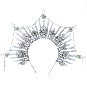 Silver Spiked Halo Crown - Handmade Sword Thorns Headband Silver Sunburst Crown Goddess Headpiece Wedding Bridal Headband for Medieval Women Fairy Cosplay Renaissance Festival