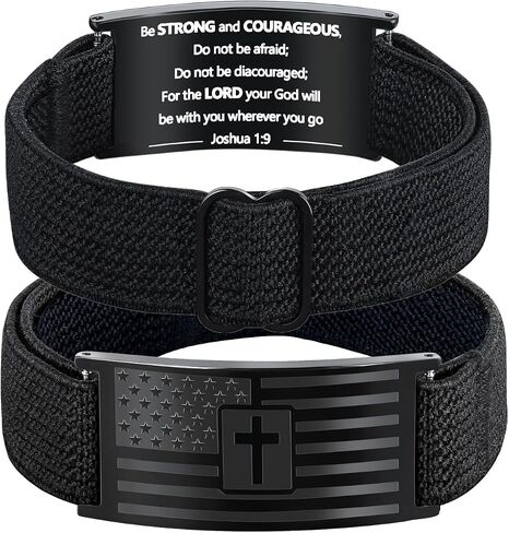 Valentines Day Gifts - Mens Bracelet - American Flag Christian Cross Bracelet for Boys - Adjustable Black Elastic Stretch Strap with Bible Verse - Gift for Son Grandson in Saudi Arabia