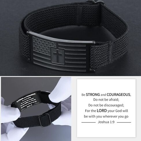 Valentines Day Gifts - Mens Bracelet - American Flag Christian Cross Bracelet for Boys - Adjustable Black Elastic Stretch Strap with Bible Verse - Gift for Son Grandson in Saudi Arabia