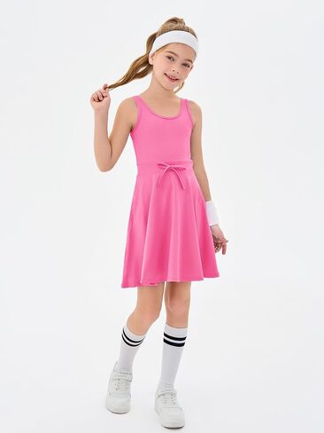 Haloumoning Girls Sleeveless Tennis Dress Kids Athletic Elastic Waist A-Line Workout Golf Dresses 4-14 Years in Saudi Arabia