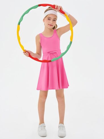 Haloumoning Girls Sleeveless Tennis Dress Kids Athletic Elastic Waist A-Line Workout Golf Dresses 4-14 Years in Saudi Arabia