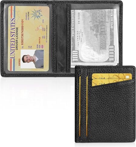 Unaone Slim Minimalist Wallet - Premium Leather RFID يحظر محافظ الجيب الأمامية مع 8 فتحات بطاقات ونافذة معرّفتين ، أسود in Kuwait