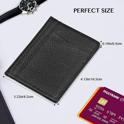 Unaone Slim Minimalist Wallet - Premium Leather RFID يحظر محافظ الجيب الأمامية مع 8 فتحات بطاقات ونافذة معرّفتين ، أسود in Kuwait