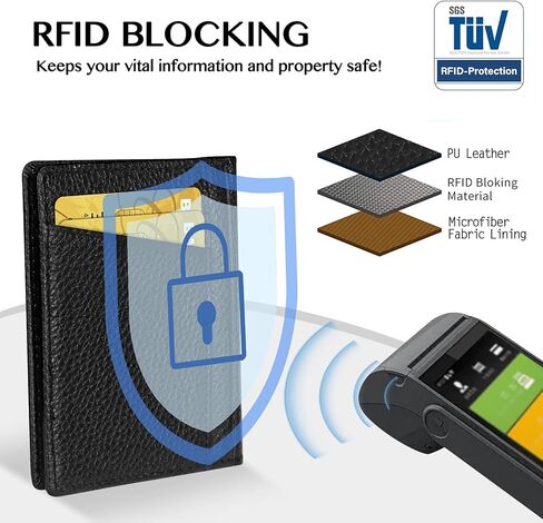 Unaone Slim Minimalist Wallet - Premium Leather RFID يحظر محافظ الجيب الأمامية مع 8 فتحات بطاقات ونافذة معرّفتين ، أسود in Kuwait