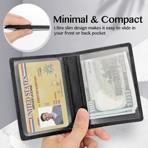 Unaone Slim Minimalist Wallet - Premium Leather RFID يحظر محافظ الجيب الأمامية مع 8 فتحات بطاقات ونافذة معرّفتين ، أسود in Kuwait