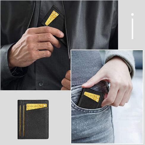 Unaone Slim Minimalist Wallet - Premium Leather RFID يحظر محافظ الجيب الأمامية مع 8 فتحات بطاقات ونافذة معرّفتين ، أسود in Kuwait