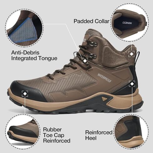 NINGO Men's Hiking Boots Waterproof Hiking Shoes Trail Shoes Lightweight Trekking Boots Comfortable Breathable Outdoor Boot Mid Ankle Boot for Camping, Backpacking, Mountain Trails in Saudi Arabia