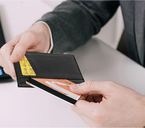 Unaone Slim Minimalist Wallet - Premium Leather RFID يحظر محافظ الجيب الأمامية مع 8 فتحات بطاقات ونافذة معرّفتين ، أسود in Kuwait