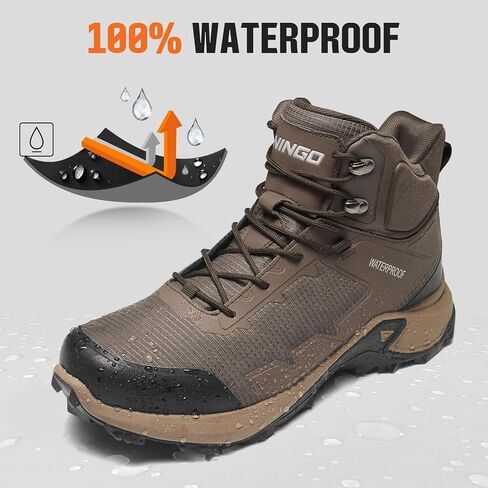 NINGO Men's Hiking Boots Waterproof Hiking Shoes Trail Shoes Lightweight Trekking Boots Comfortable Breathable Outdoor Boot Mid Ankle Boot for Camping, Backpacking, Mountain Trails in Saudi Arabia