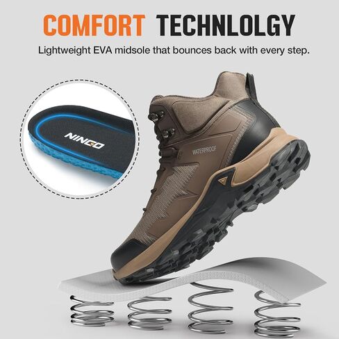 NINGO Men's Hiking Boots Waterproof Hiking Shoes Trail Shoes Lightweight Trekking Boots Comfortable Breathable Outdoor Boot Mid Ankle Boot for Camping, Backpacking, Mountain Trails in Saudi Arabia