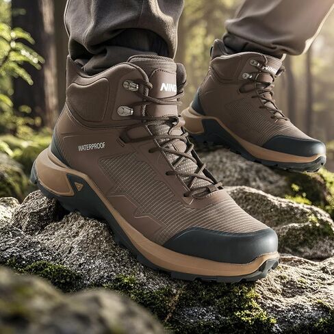 NINGO Men's Hiking Boots Waterproof Hiking Shoes Trail Shoes Lightweight Trekking Boots Comfortable Breathable Outdoor Boot Mid Ankle Boot for Camping, Backpacking, Mountain Trails in Saudi Arabia