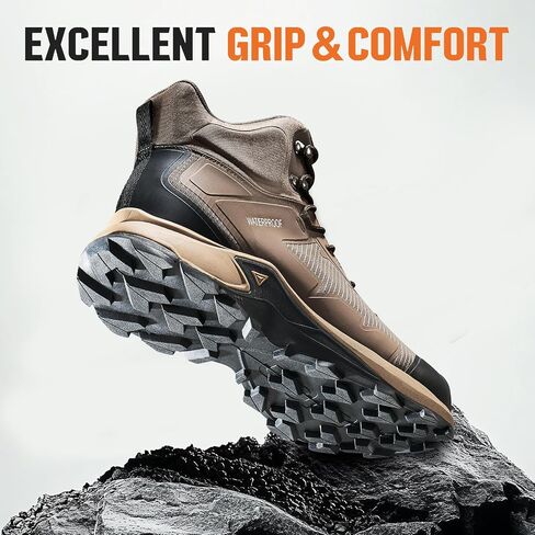NINGO Men's Hiking Boots Waterproof Hiking Shoes Trail Shoes Lightweight Trekking Boots Comfortable Breathable Outdoor Boot Mid Ankle Boot for Camping, Backpacking, Mountain Trails in Saudi Arabia