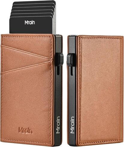 Men's Slim Premium Leather Wallet Pop Up Card Holder RFID Blocking Metal Wallet with Push Button Minimalist Design for Credit Card Holder Magnetic Closure (Black) in Saudi Arabia