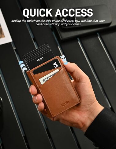 Men's Slim Premium Leather Wallet Pop Up Card Holder RFID Blocking Metal Wallet with Push Button Minimalist Design for Credit Card Holder Magnetic Closure (Black) in Saudi Arabia