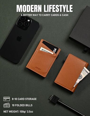 Men's Slim Premium Leather Wallet Pop Up Card Holder RFID Blocking Metal Wallet with Push Button Minimalist Design for Credit Card Holder Magnetic Closure (Black) in Saudi Arabia