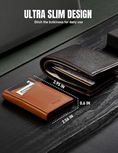 Men's Slim Premium Leather Wallet Pop Up Card Holder RFID Blocking Metal Wallet with Push Button Minimalist Design for Credit Card Holder Magnetic Closure (Black) in Saudi Arabia