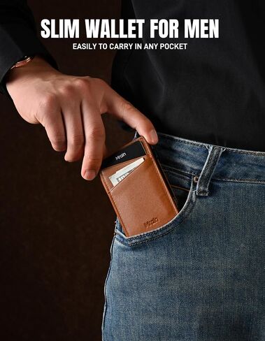 Men's Slim Premium Leather Wallet Pop Up Card Holder RFID Blocking Metal Wallet with Push Button Minimalist Design for Credit Card Holder Magnetic Closure (Black) in Saudi Arabia