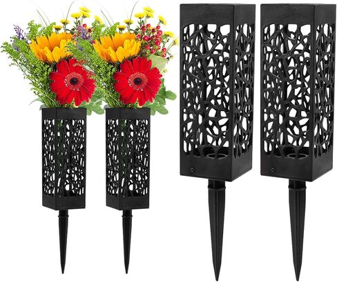 2 Pack 12 Inch Grave Vases for Cemetery with Stake, Graveside Flower Holder, Memorial Day Grave Decorations Cemetery Vases for Grave for Graveyard Headstone Flower Marker(Black) in Saudi Arabia