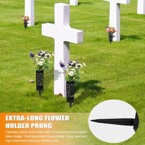 2 Pack 12 Inch Grave Vases for Cemetery with Stake, Graveside Flower Holder, Memorial Day Grave Decorations Cemetery Vases for Grave for Graveyard Headstone Flower Marker(Black) in Saudi Arabia