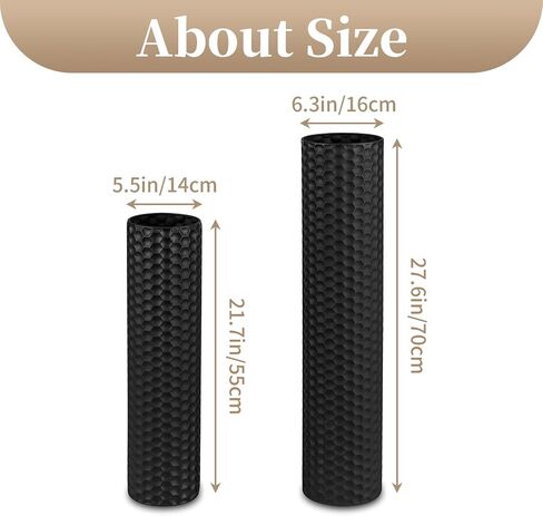 Sziqiqi Black Tall Floor Vase: 27.6/21.7in Metal Cylinder Vases Extra Large Decorative Vase Set of 2 Living Room Modern Honeycomb Texture Big Standing Decor for Dining Bedroom Home Corner Indoor in Saudi Arabia
