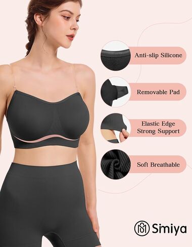 SIMIYA Strapless Bras for Women Non-Slip Strapless Removable Pads Clear Wireless Bandeau Tube Top Bra in Saudi Arabia