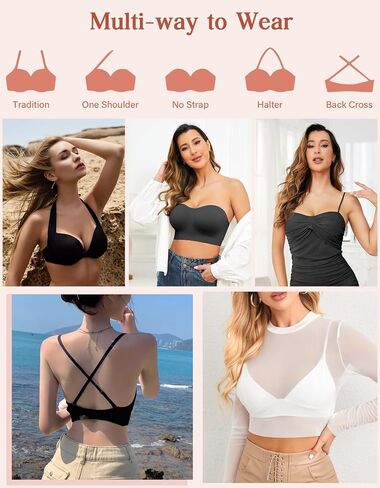 SIMIYA Strapless Bras for Women Non-Slip Strapless Removable Pads Clear Wireless Bandeau Tube Top Bra in Saudi Arabia