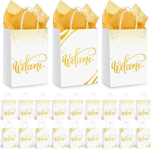 Kosiz 50 Sets Help Hift Facs Ballk with Handles and Tissue Paper مرحبًا بك في كنيستنا Kraft Paper Pass لضيوف الزفاف في فندق زائري كنيسة اللوازم حفلة عيد ميلاد (Navy Blue) in Kuwait
