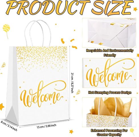 Kosiz 50 Sets Help Hift Facs Ballk with Handles and Tissue Paper مرحبًا بك في كنيستنا Kraft Paper Pass لضيوف الزفاف في فندق زائري كنيسة اللوازم حفلة عيد ميلاد (Navy Blue) in Kuwait