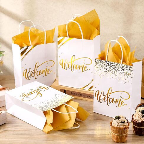Kosiz 50 Sets Help Hift Facs Ballk with Handles and Tissue Paper مرحبًا بك في كنيستنا Kraft Paper Pass لضيوف الزفاف في فندق زائري كنيسة اللوازم حفلة عيد ميلاد (Navy Blue) in Kuwait