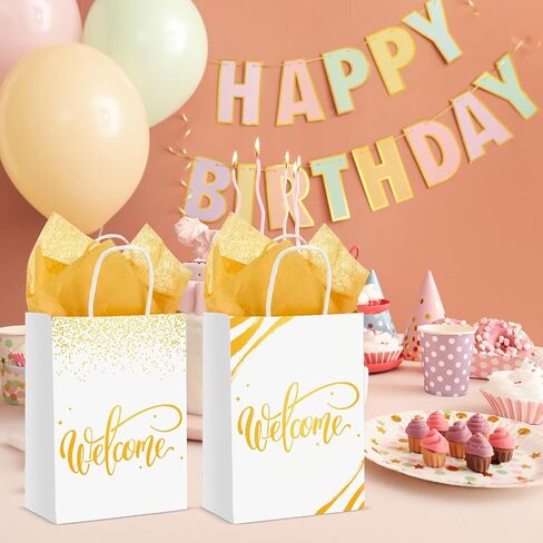 Kosiz 50 Sets Help Hift Facs Ballk with Handles and Tissue Paper مرحبًا بك في كنيستنا Kraft Paper Pass لضيوف الزفاف في فندق زائري كنيسة اللوازم حفلة عيد ميلاد (Navy Blue) in Kuwait