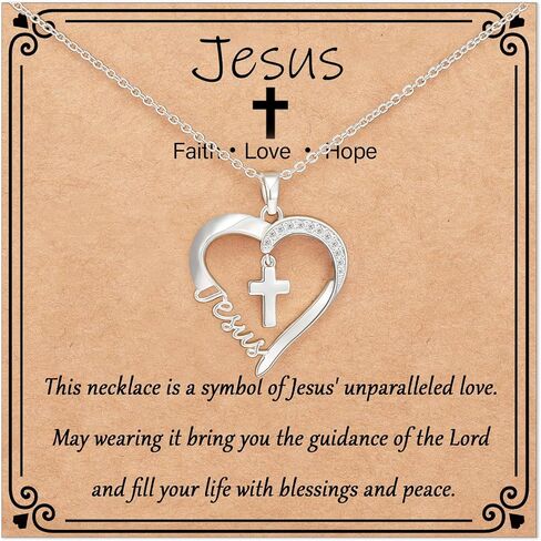Baptism First Communion Confirmation Cross Heart Necklace for Girls Women Christian Religious Catholic Jewelry Gifts 16+3 Inches in Kuwait