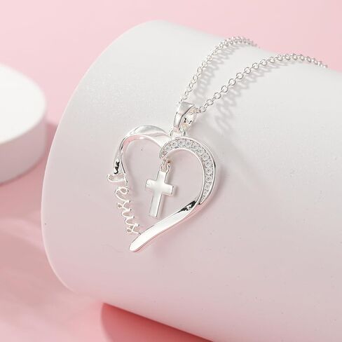 Baptism First Communion Confirmation Cross Heart Necklace for Girls Women Christian Religious Catholic Jewelry Gifts 16+3 Inches in Kuwait