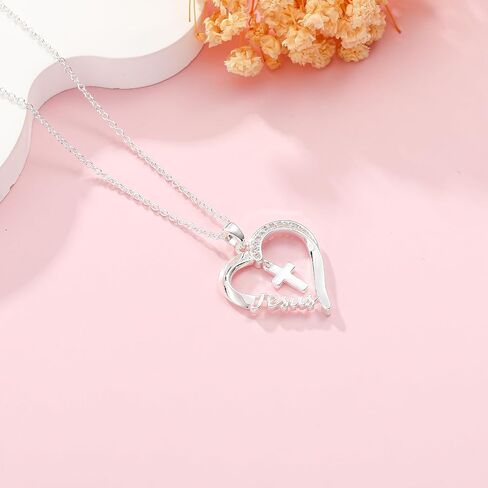 Baptism First Communion Confirmation Cross Heart Necklace for Girls Women Christian Religious Catholic Jewelry Gifts 16+3 Inches in Kuwait