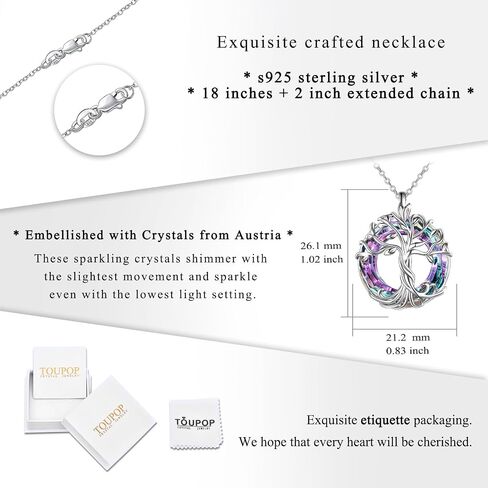 TOUPOP Tree of Life Necklace for Women 925 Sterling Silver Family Tree Austrian Crystal Jewelry Birthday Christmas Gifts for Mom Wife Her in Kuwait