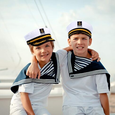 SATINIOR 2 Pieces Yacht Captain Hat Navy Sailor Ship Cap Boat Captain Hat for Adult Kids Halloween Costume Accessories(Square Sign) in Saudi Arabia
