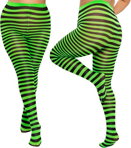 Yilanmy 2 Pairs Plus Size Striped Tights for Women Colored Christmas Halloween Candy Cane Tights Costume Leggings for Women in Saudi Arabia