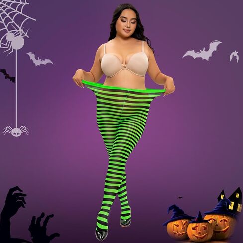 Yilanmy 2 Pairs Plus Size Striped Tights for Women Colored Christmas Halloween Candy Cane Tights Costume Leggings for Women in Saudi Arabia