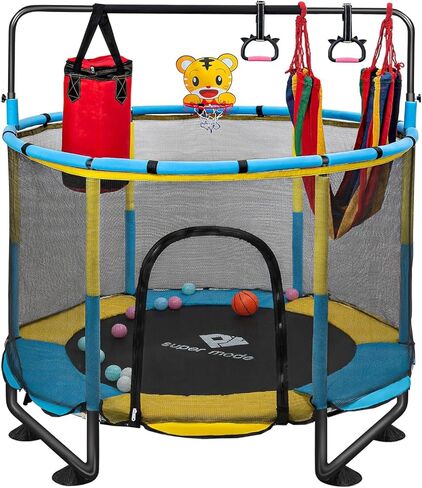 Trampoline for Kids, 5FT Adjustable Toddler Trampoline, Indoor/Outdoor Baby Trampoline with Enclosure Net, Gifts for Boys & Girls in Saudi Arabia