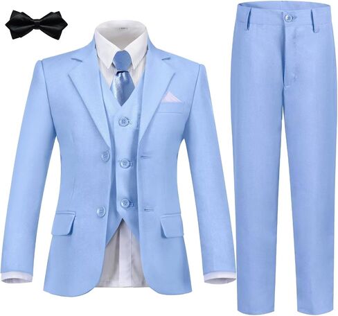 Boys Formal Suit Set Kids Tuxedo Suits for Boys Easter Wedding Outfit with Ties and Pocket Square in Saudi Arabia