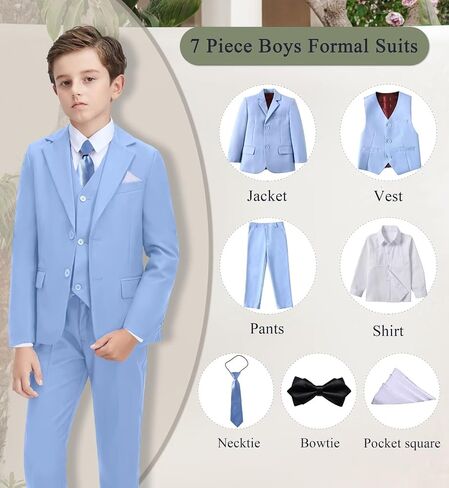 Boys Formal Suit Set Kids Tuxedo Suits for Boys Easter Wedding Outfit with Ties and Pocket Square in Saudi Arabia