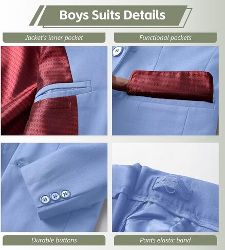 Boys Formal Suit Set Kids Tuxedo Suits for Boys Easter Wedding Outfit with Ties and Pocket Square in Saudi Arabia
