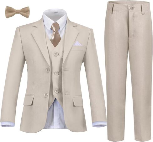 Boys Formal Suit Set Kids Tuxedo Suits for Boys Easter Wedding Outfit with Ties and Pocket Square in Saudi Arabia