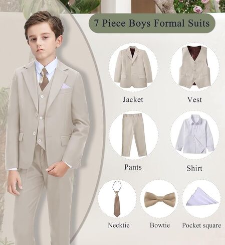 Boys Formal Suit Set Kids Tuxedo Suits for Boys Easter Wedding Outfit with Ties and Pocket Square in Saudi Arabia