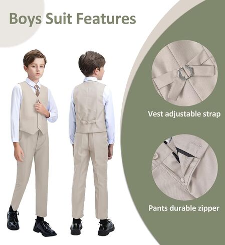 Boys Formal Suit Set Kids Tuxedo Suits for Boys Easter Wedding Outfit with Ties and Pocket Square in Saudi Arabia